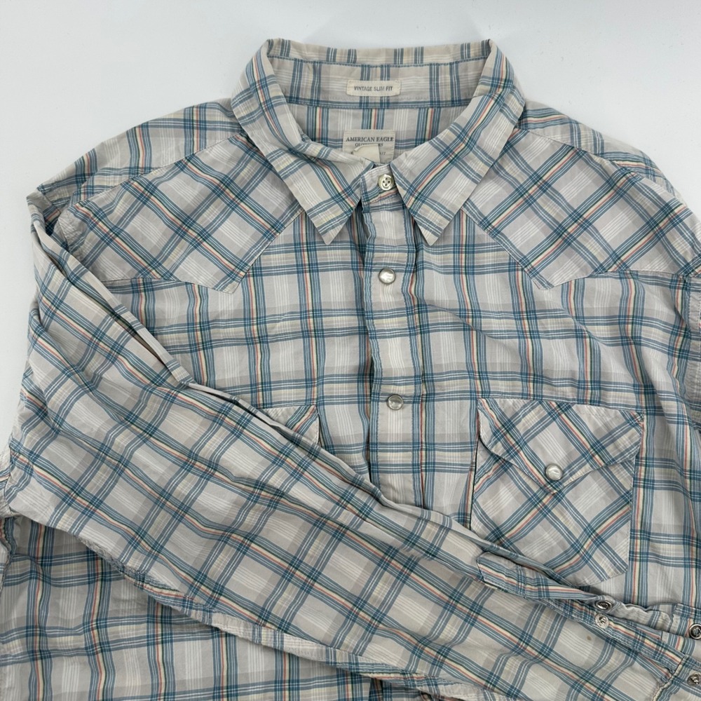 American Eagle Mens XL Plaid Western Shirt Vintage Fit Long Sleeve‎ Button Up